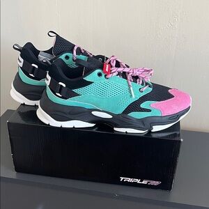 Triple 7 Men's Athletic Shoes - Pink, Teal, and Black